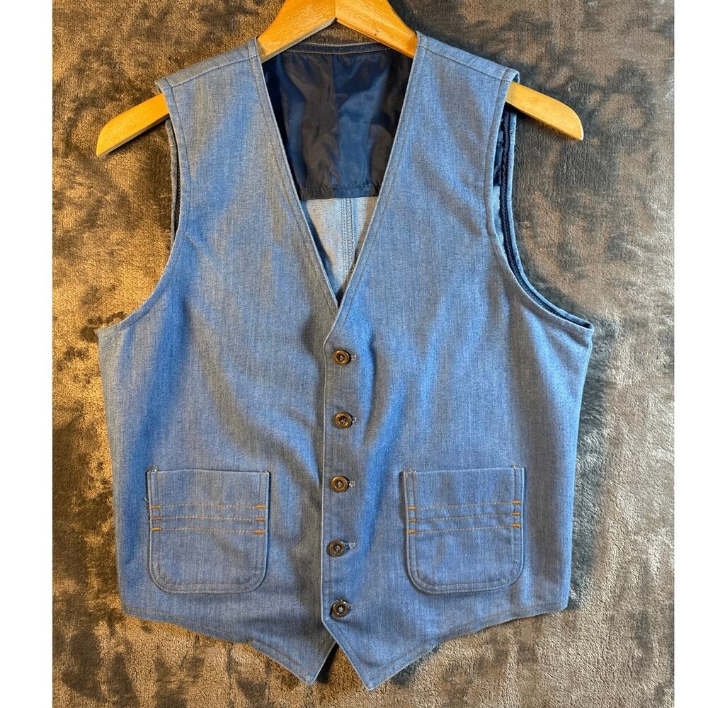True Vintage x 1970s Separate-Lees by Lee Lined Denim Vest 38R Western Disco